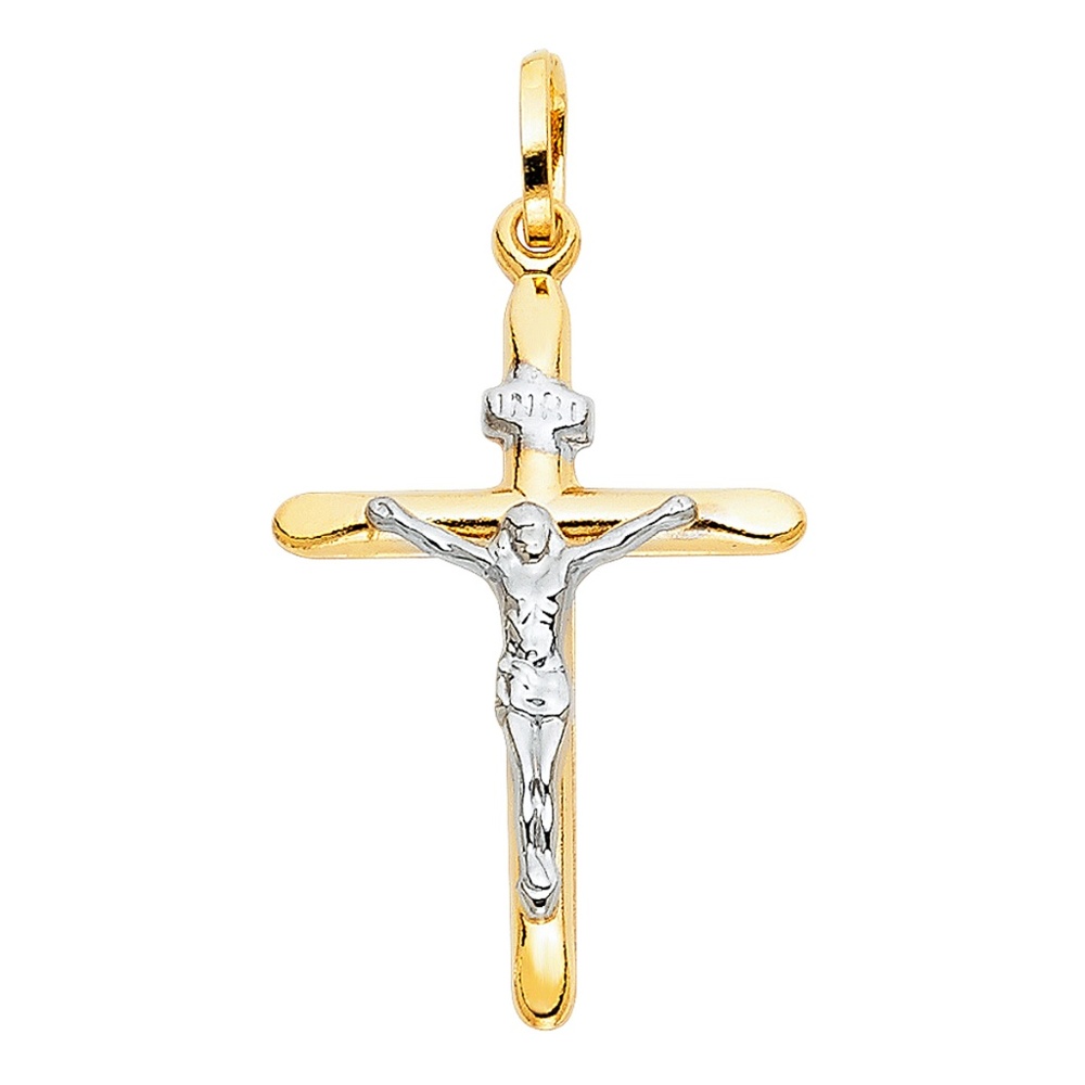 14K Two Tone Crucifix Cross Religious Pendant